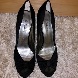 Metaphor Black Silk Peep Toe Heels